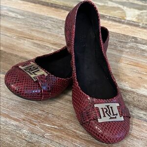 Ralph Lauren RLL Burgundy / Red Snakeskin Ballet Flat Slip On Shoe, Size 8.5 B
